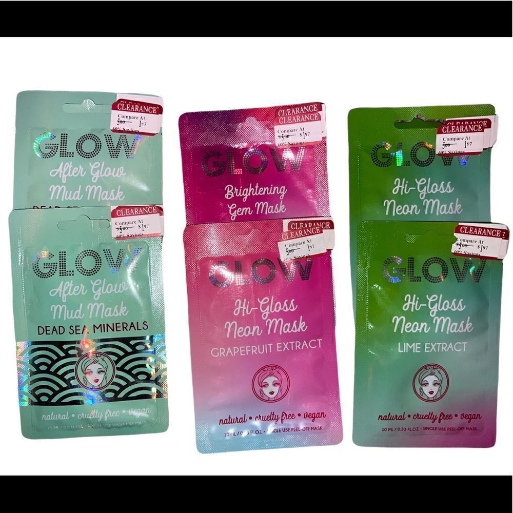 Lot of 6 GLOW Facial Masks - After Glow, Hi-Gloss, & Brightening New